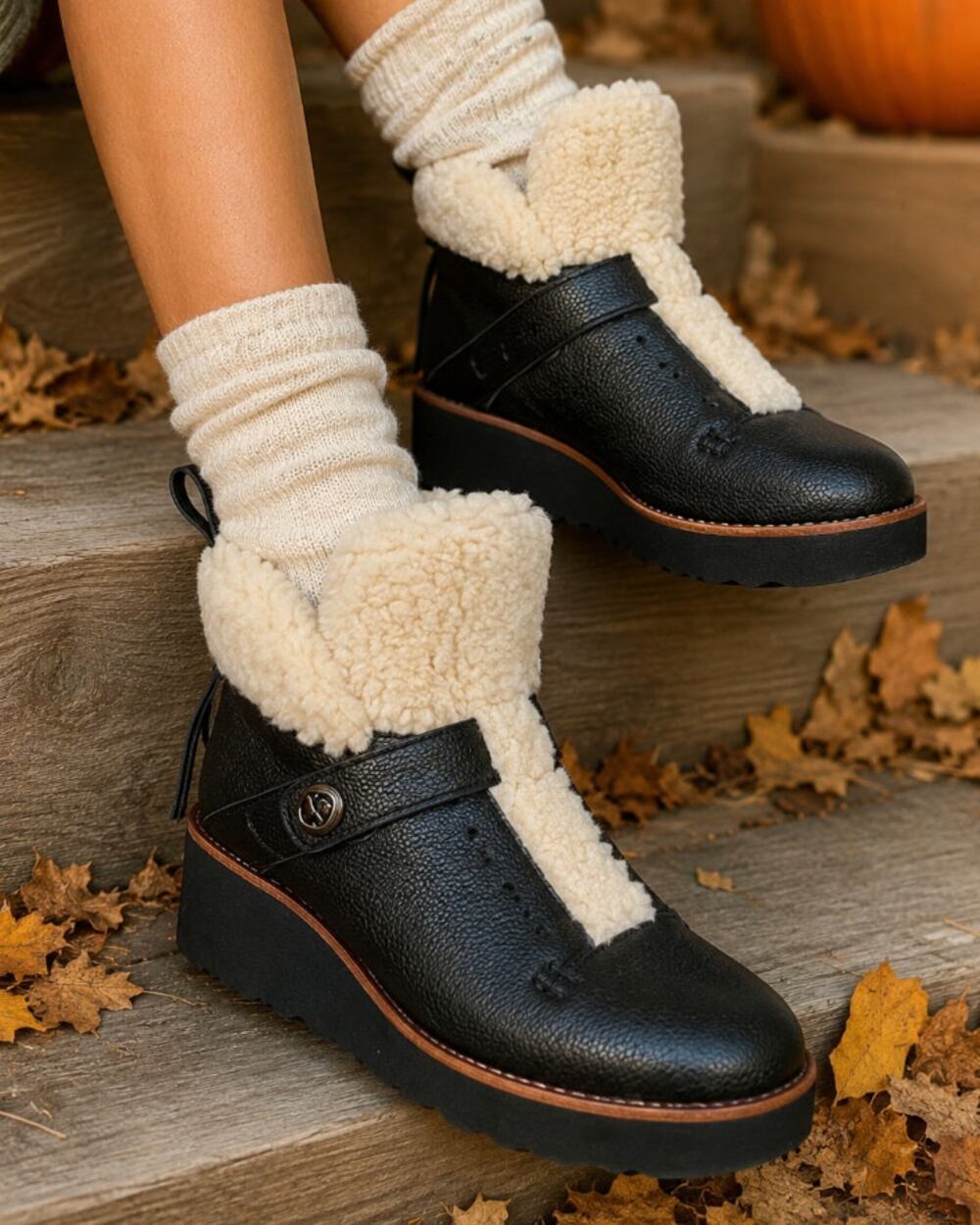 COACH Urban Hiker Shearling Boots in Black Size 9